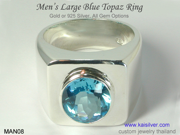 men's ring blue topaz