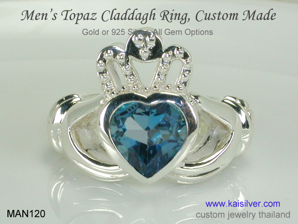claddagh men's ring blue topaz