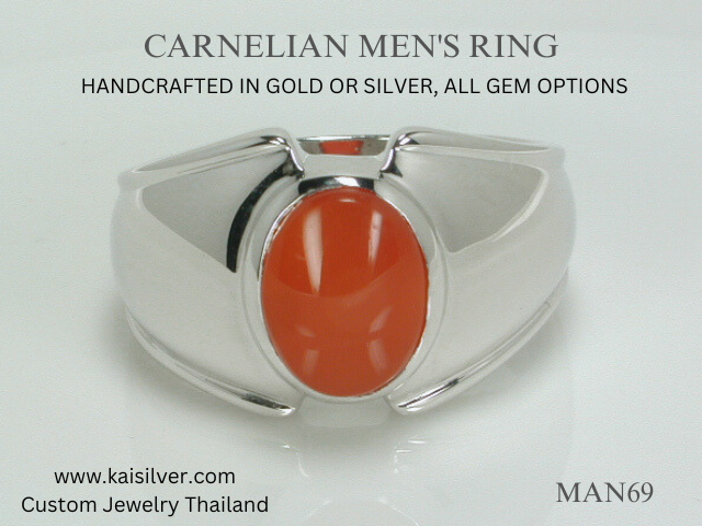 mens ring with gemstone carnelian