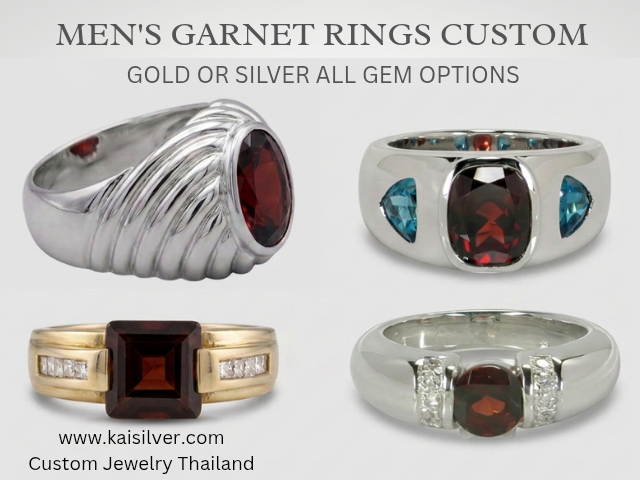 men's garnet gemstone rings in gold or silver