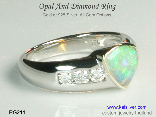 opal diamond 14k gold ring