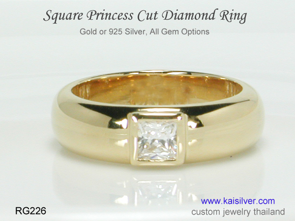 gold diamond band, square diamond