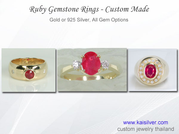 gold and silver rings with ruby gemstone